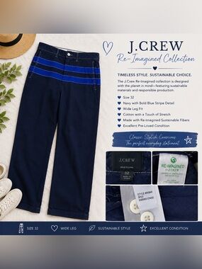 J. Crew Men's Heritage Canvas Sailing Pants Ultramarine Blue Stripe | Size 32